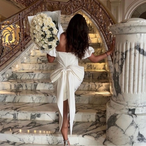 Nadine Merabí Emiliee Bridal Bow mini wedding dress white - Picture 4 of 16